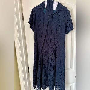 Brooks Brothers Blue A-line Midi Dress Crew Neck Short Sleeve